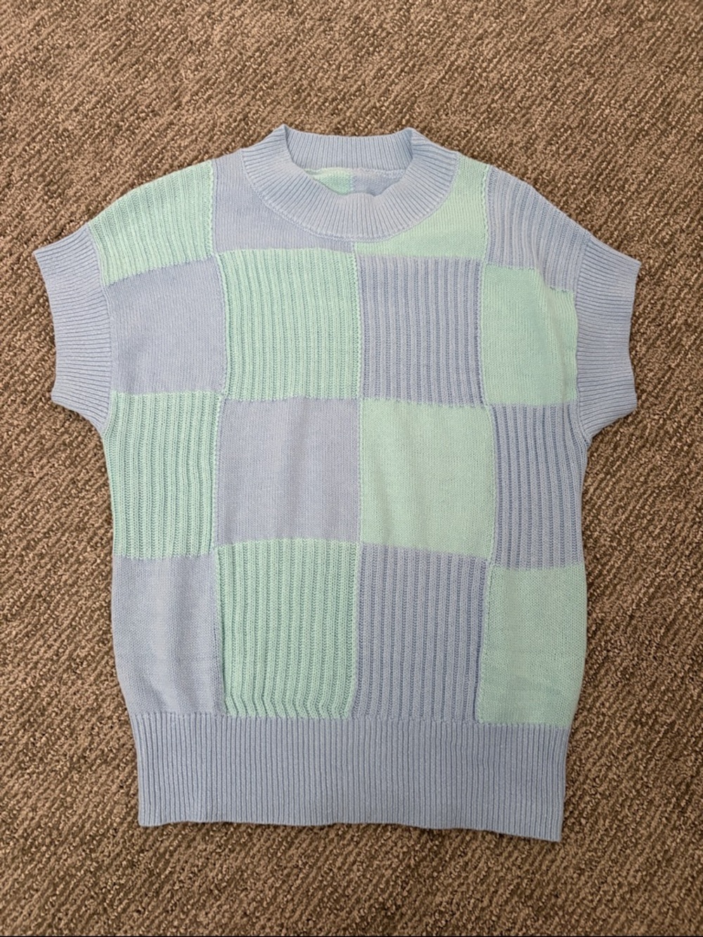Women’s Pastel Check Knit Sweater Vest - Light Blue & Mint